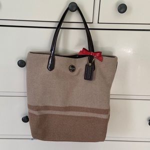 Authentic Coach Brown Striped Wool Purse